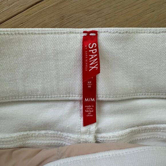 Spanx White Flare Raw Edge Pull On Stretch Cropped Jean Cotton Medium - Picture 5 of 7